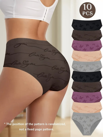 Women's 10-Pack Briefs - Butterfly Print Everyday Comfort