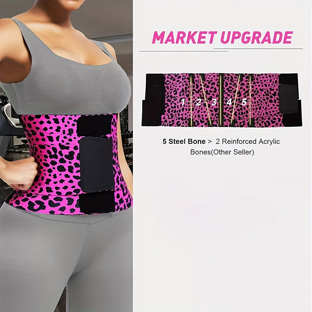 Leopard Print High Compression Back Support Waist Trainer Belt Gym Waist Cincher Trimmer Belt Tummy Control Body Shaper with Triple Wrap