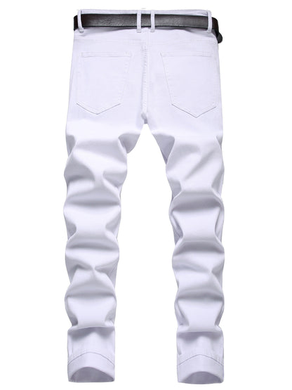 Casual Trend Jeans for Men in White with a Slim Fit And Ripped Design