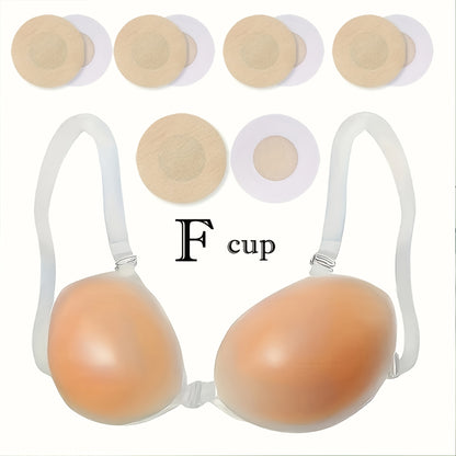 2-Pair Women' Self-Adhesive Strapless Push-Up Bra - Seamless Silicone Adhesive Breast Enhancer with Lift, Lightweight for Wedding,, Low-Cut Outfits (Suitable for Suspenders)