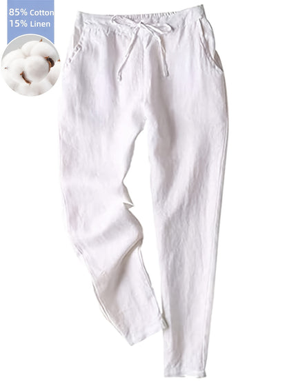 Women's Linen Pants - Summer High Waist Straight Leg Pants with Drawstring | Casual Beach Palazzo Pants | Boho Vacation Trousers for Travel