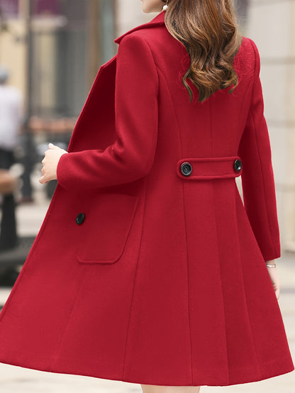 Mid-Length Coat for Women Featuring a Double-Breasted Lapel Design, Perfect for Winter
