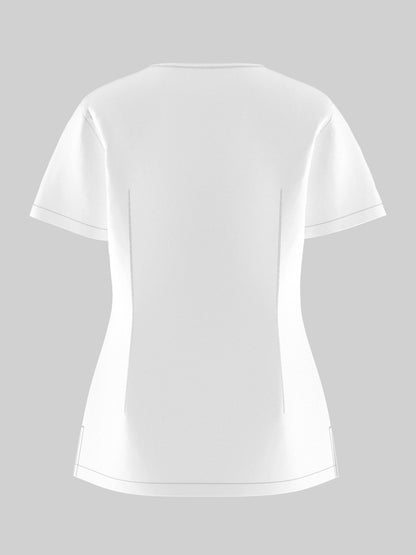 Women's Scrub Pants Set, Elastic Breathable Polyester Spandex Blend, V-Neck Short Sleeve with Pocket, Solid Color, for Work
