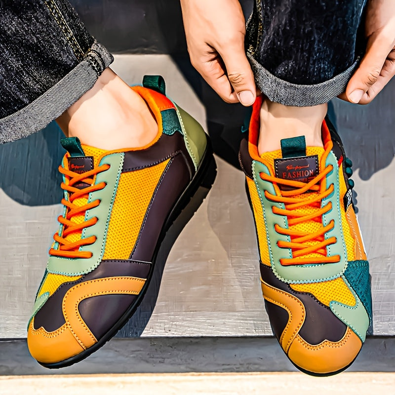 [Lightweight Sneakers for Men] Zhenyuezu Men's Lightweight Breathable Sneakers | All-Season Low-Top Lace-Up Shoes with Vibrant Color Block Design for Outdoor Hiking, Casual Streetwear & Daily Use - Durable Fashionable Christmas Gift