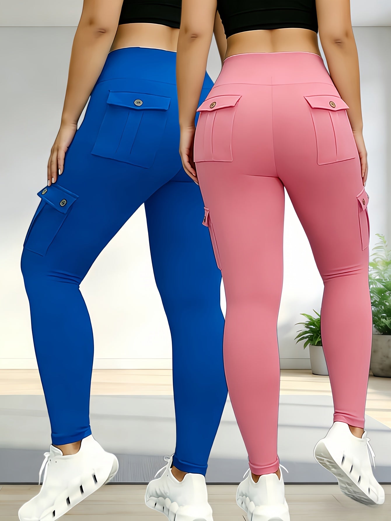 2 Pairs of Women'S Plus Size Tight Workwear Style Pants with Multiple Pockets, Sports Running Casual Daily Exercise Pants, Yoga Pants, High Waist And Hip Lifting, 2pcs Set of Spring, Summer And Autumn Pants, Shipped from Local Warehouse