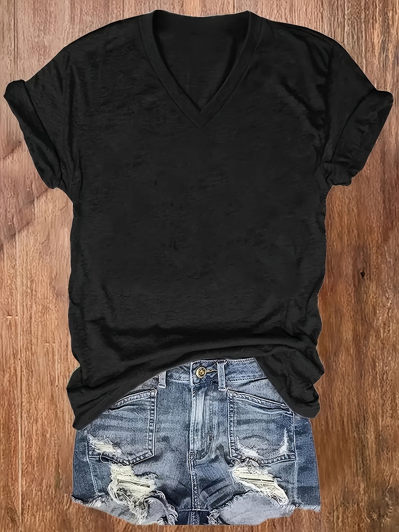 Women's V-neck Short Sleeve Casual Loose Top Base Short Sleeve T-shirt