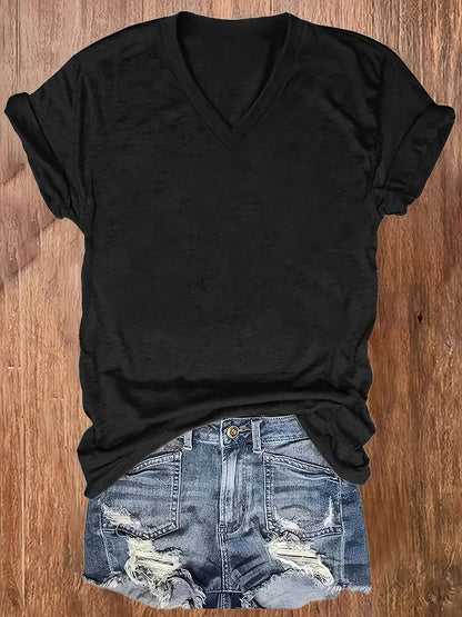 Women's V-neck Short Sleeve Casual Loose Top Base Short Sleeve T-shirt