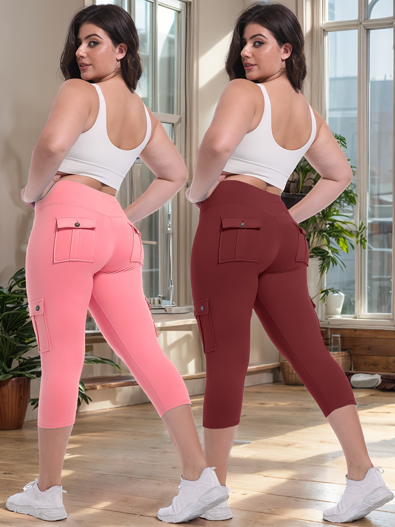 2pcs-Black & Pink High-Waist Leggings - product view 19