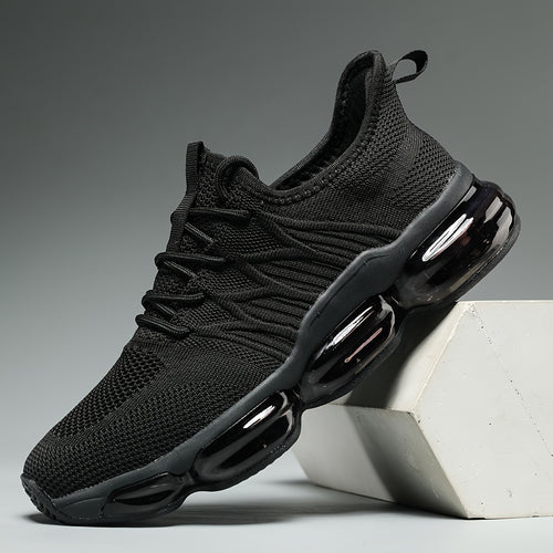 Men's Trendy Solid Colour Woven Knit Breathable Running Shoes With Air Cushion, Comfy Non Slip Durable Shock Absorbing Sneakers, Men's Footwear