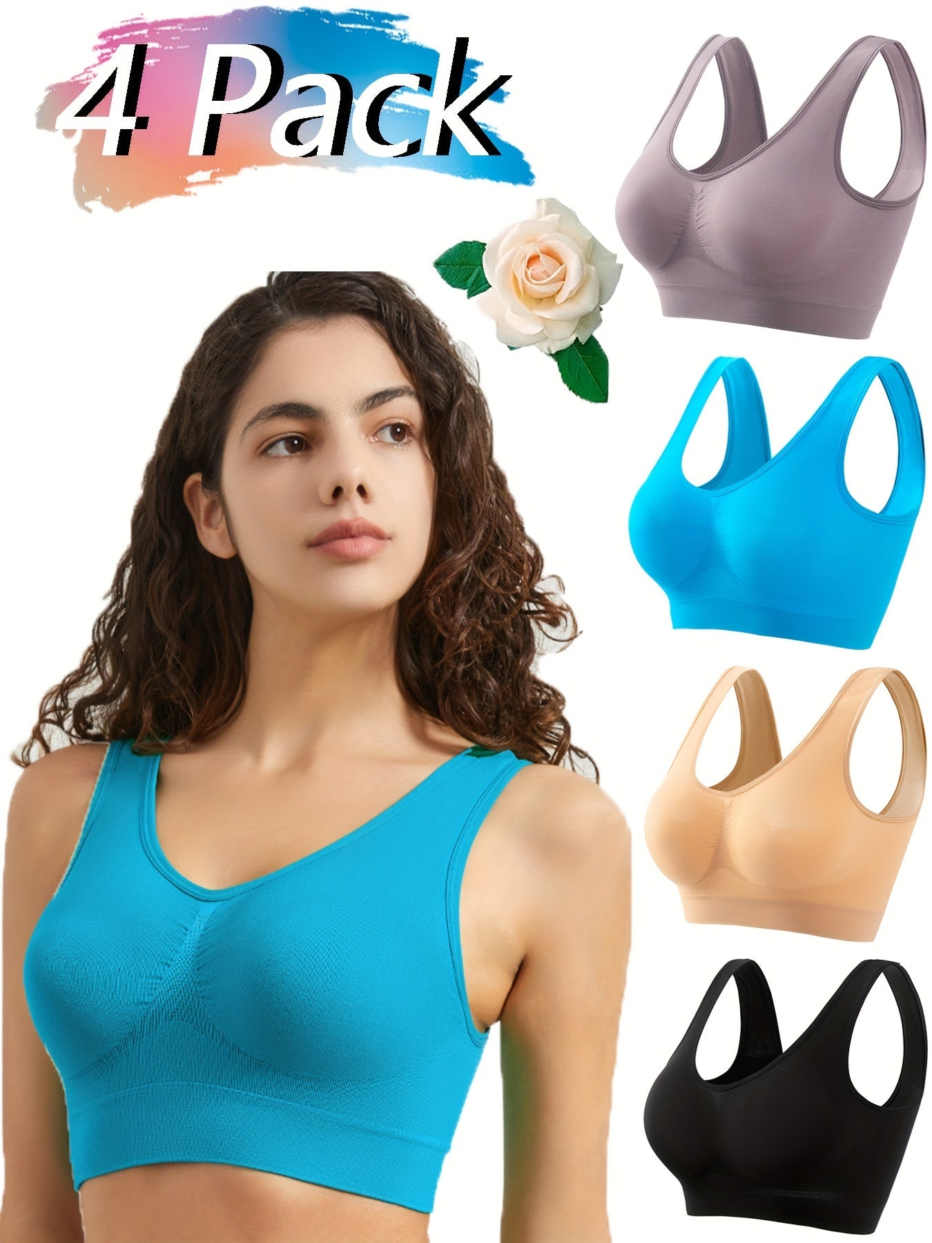 Set of 4 Women'S Sports Bras - Extremely Breathable, Wire-Free with a Hollow Mesh Design, Lightweight And Comfortable for Yoga, Fitness, And Living