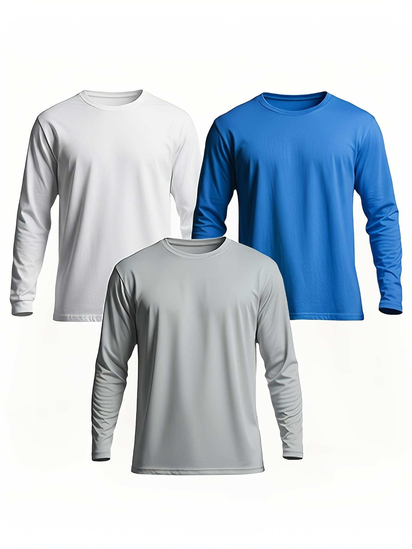 3pcs Men's Graphic Long-Sleeve Shirts for Men SPF UPF 50+ Fishing T-Shirt Quick-Dry Lightweight