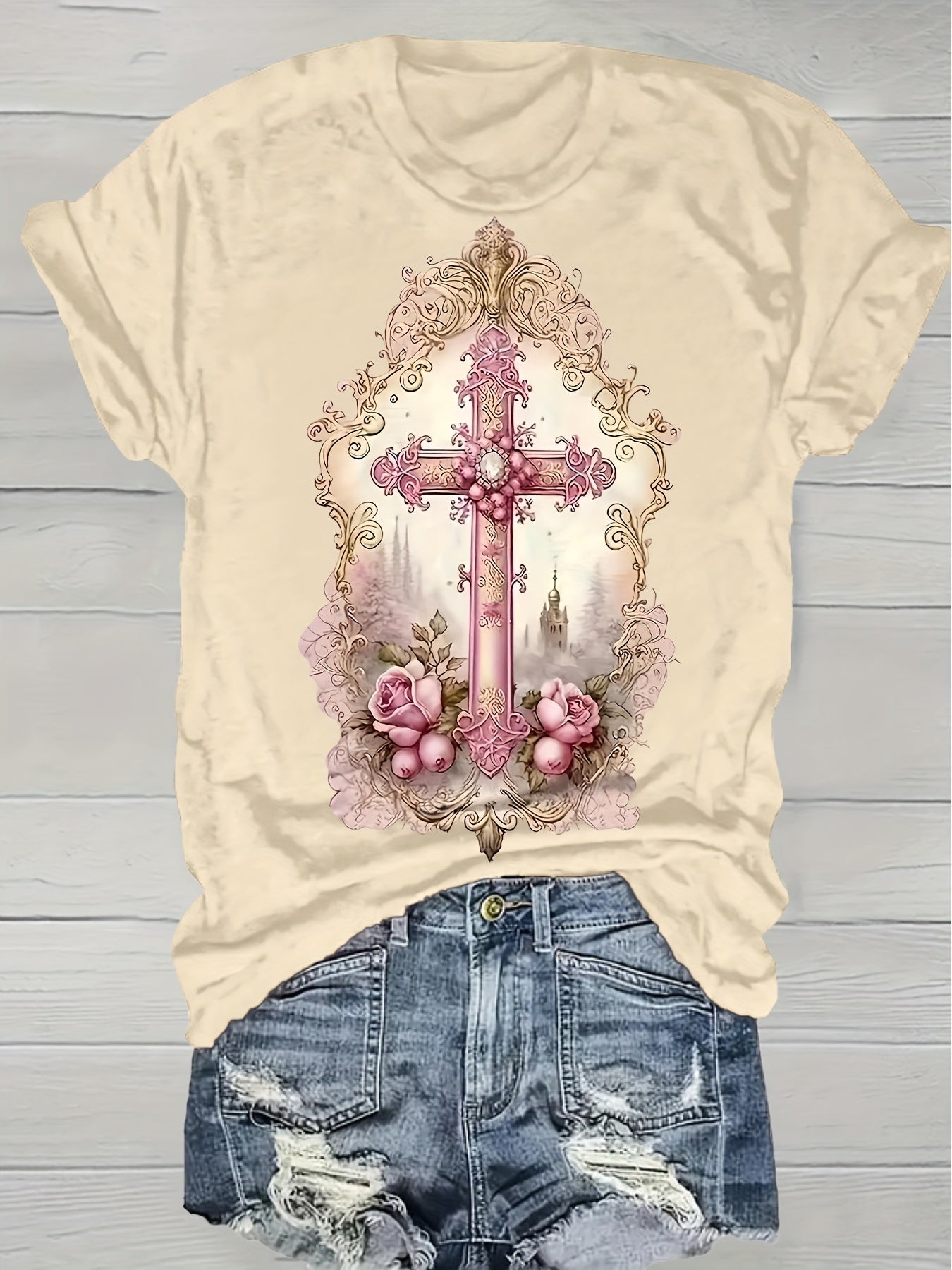 Women'S Casual Short Sleeve T-Shirt- Pastel Letter Print Round Neck Top, All-Season Comfortable Machine Washable Style