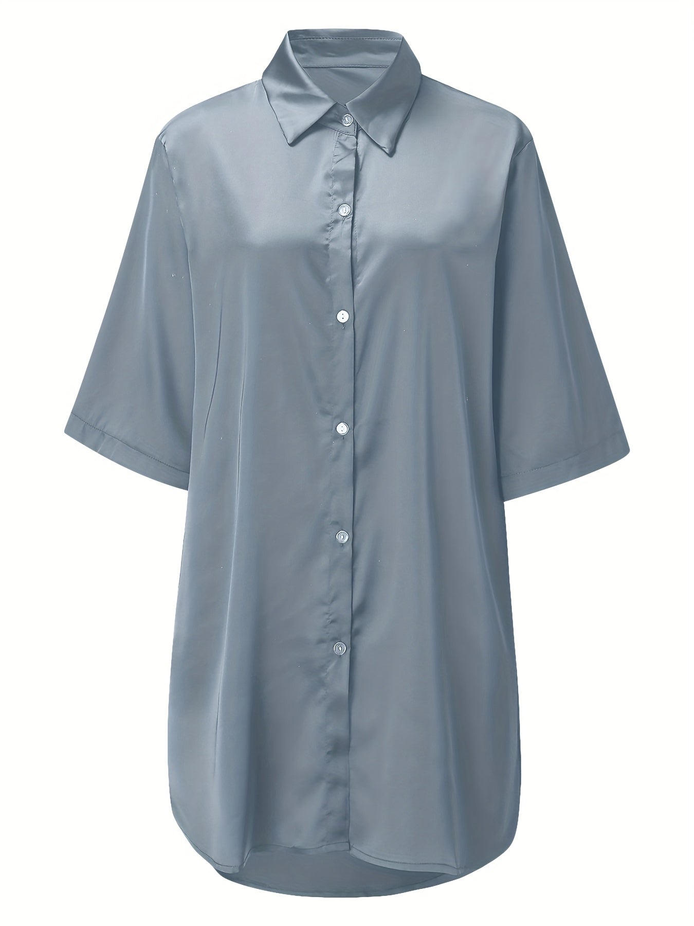 European And American Solid Color Sexy Shirt for Women Comfortable And Smooth Home Wear Long Pajamas