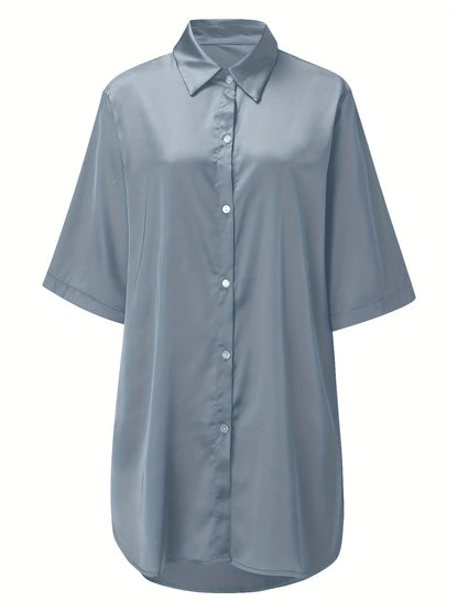 European And American Solid Color Sexy Shirt for Women Comfortable And Smooth Home Wear Long Pajamas