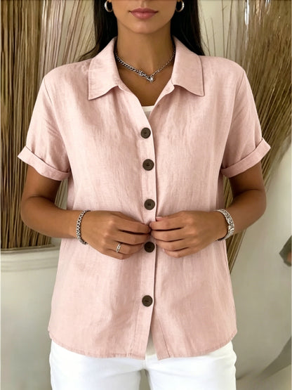 [Casual Loose Fit Blouse] Women's Collared Short Sleeve Button Shirt Casual Loose Fit Fashion Blouse for Ladies Spring Summer Daily Wear Office Work Vacation Beach Streetwear Weekend Holiday Travel Outfit Trendy Female Casual Attire Casual Tops