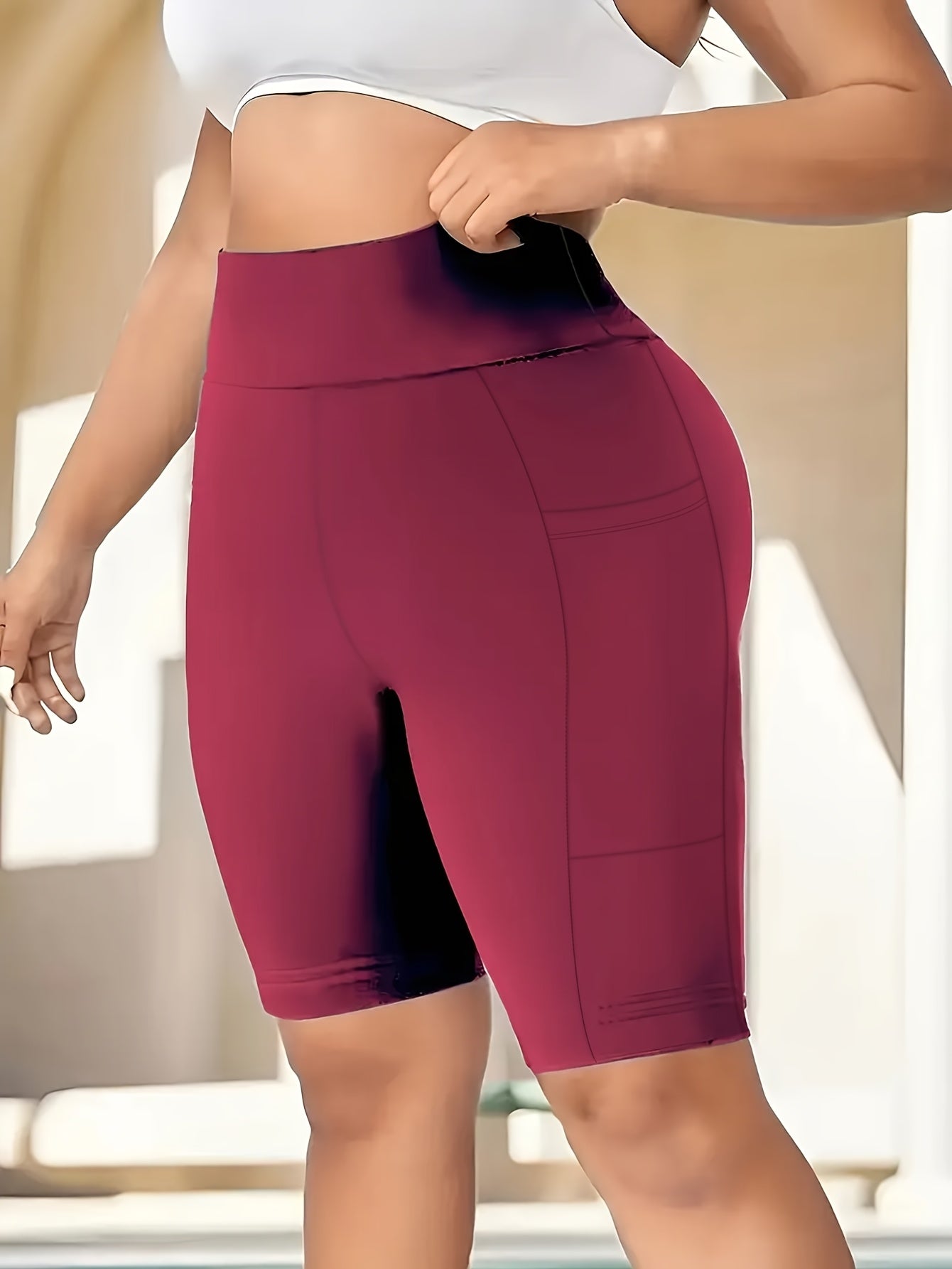 PLUS Size High Waist Leopard Print Sport Shorts With Side Pocket - Spring Summer New Arrivals