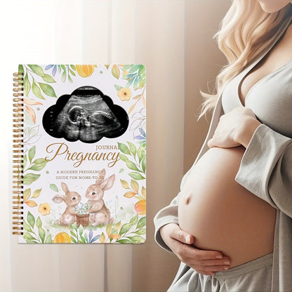 Pregnancy Journal and Memory Book - 96 Sheets - Floral bunny cover with stickers and sonogram photo insert