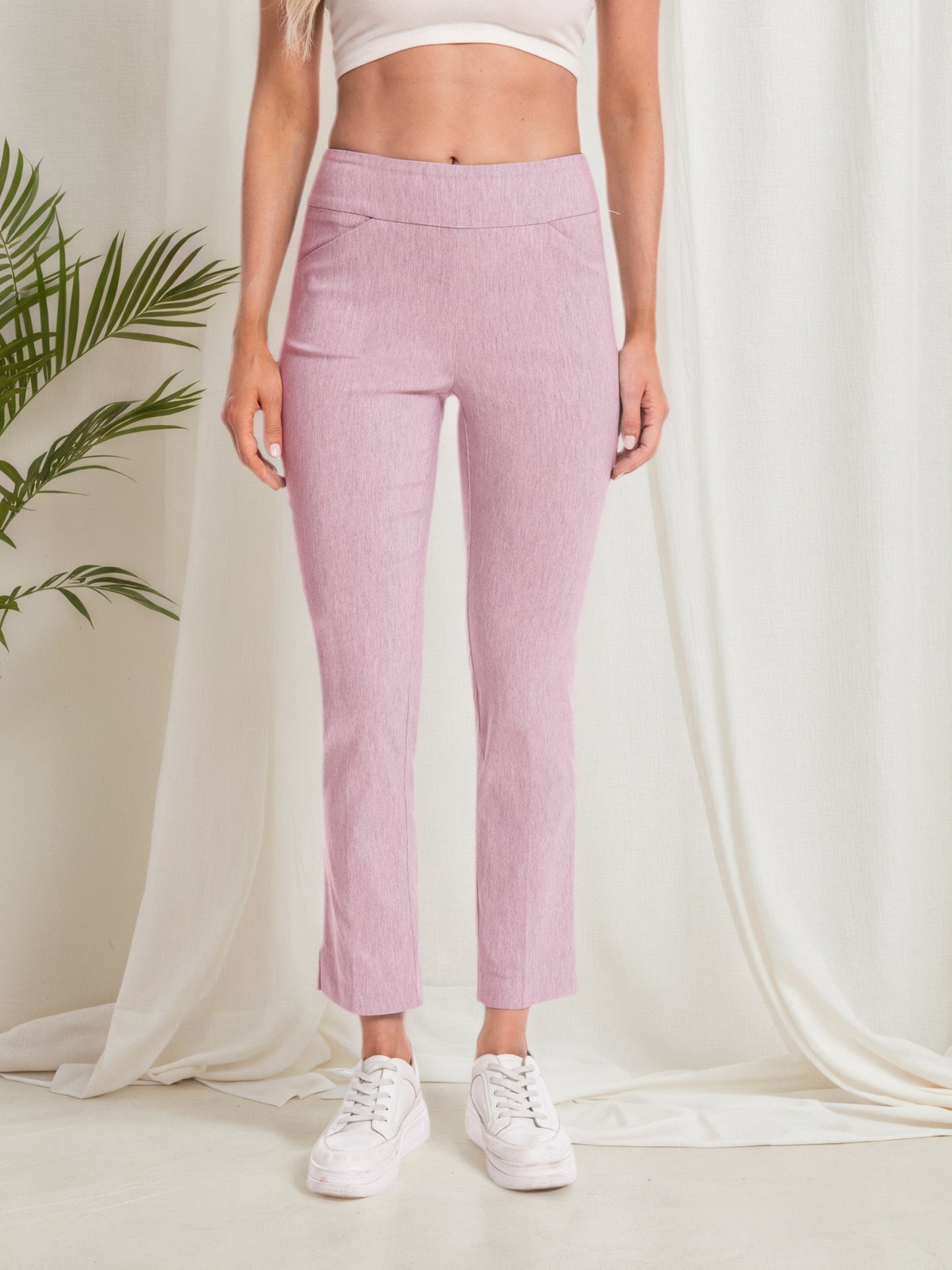 Women'S Pull-On Stretch Ankle Pants, High Waist Wide Waistband, Slim Straight Leg Fit, Side Pockets, Smooth Soft Fabric, Comfortable Work Dress Pants, Business Casual Office Career, Travel Commuter, Everyday Basics, Flattering Tailored Look