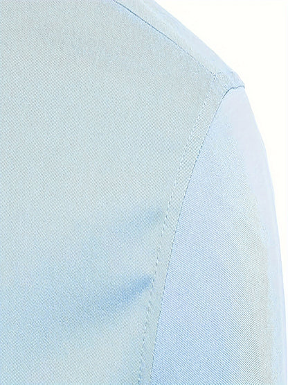 URRU Men's Muscle Fit Slim Stretch Dress Shirt - 4-Way Stretch Fabric (65% Rayon/25% Nylon/10% Spandex), Square Collar, Long Sleeve Button- Casual Shirt for All-Season Wear, Machine Washable Solid Color, Versatile Menswear, Classic Collar Design