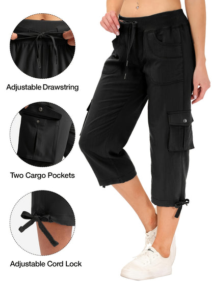 Women's Cargo Capri Hiking Pants Quick Dry Lightweight Travel Casual Workout 50+ Button Pockets