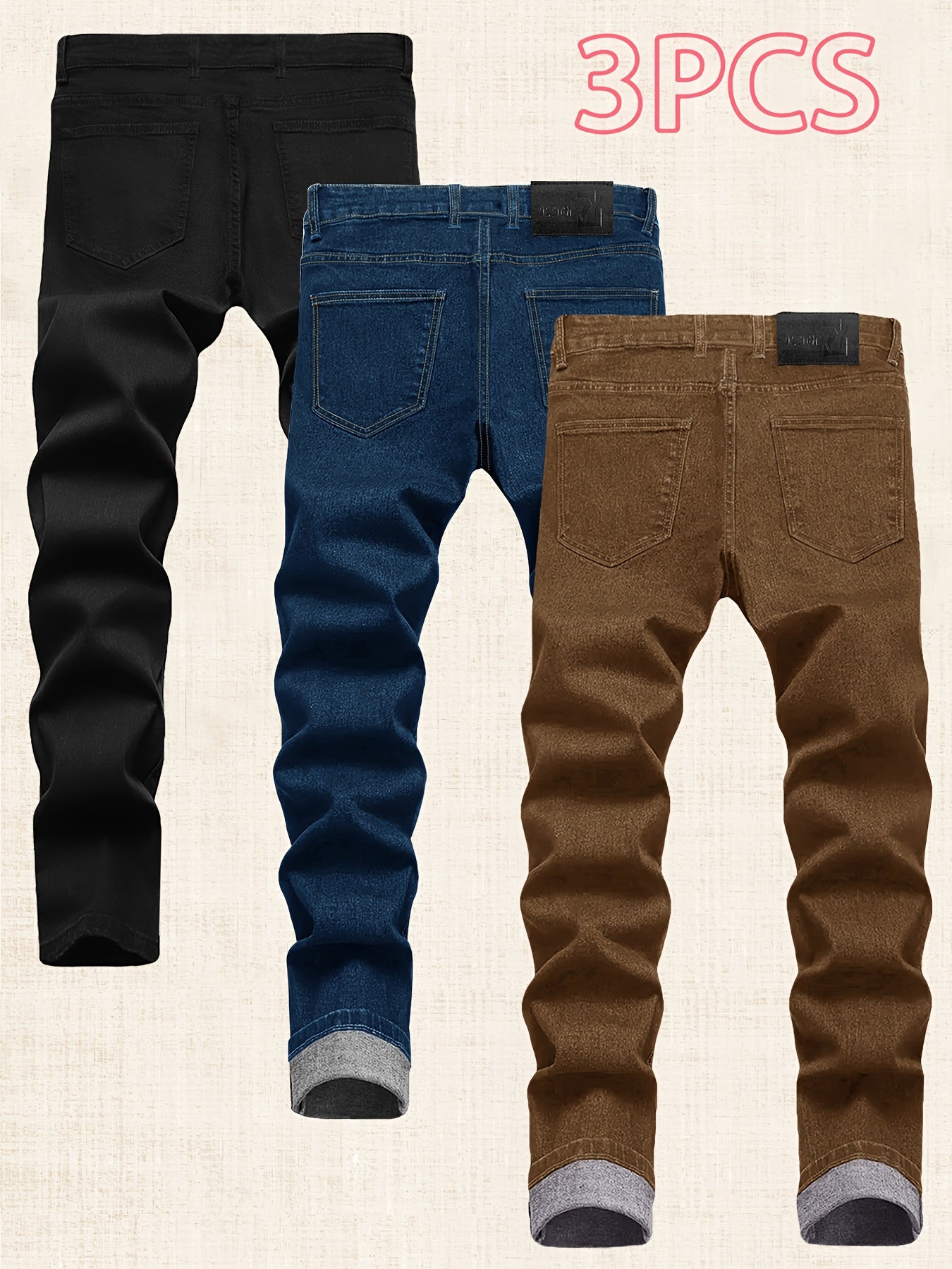 3pcs Men's Slim Fit Jeans - Stretch, Stylish, Versatile All Year Round Trousers | Wardrobe Essential & Boyfriend Gift