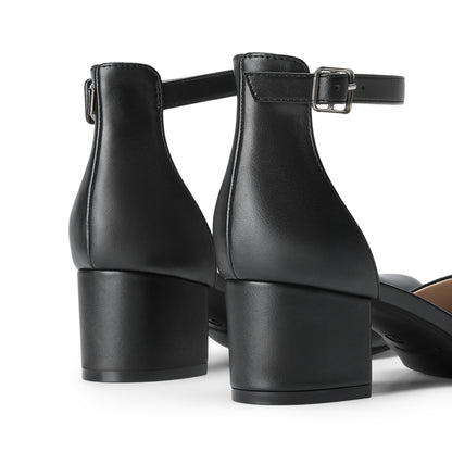 Women's Closed Round Toe Low Block Heels Ankle Strap Chunky Heel Pumps Dress Wedding Office Party Shoes Closed Toe Heels for Women Heels Closed Round Toe Chunky Block Pumps Shoes
