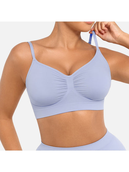 Plus Breathable High-Stretch Sports Bra with Pads - Wireless Mesh Women's Seamless Yoga & Running Top - Solid Color Activewear