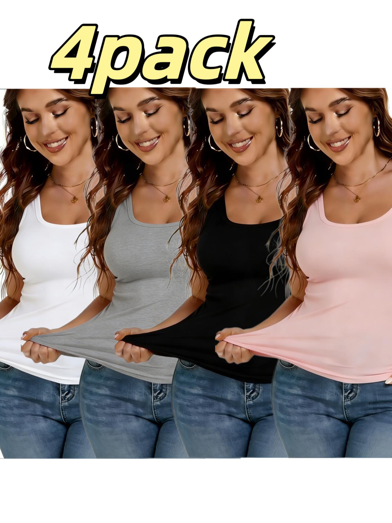 Set of 4 Plus-Size Women's Tank Tops Lightweight Spring/Summer Base Layer Tanks in a 4 Color Combo Stretchy Comfortable Soft and Slim-Fitting Bottoming Shirts.
