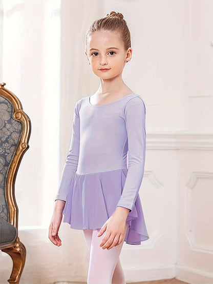 Girls' Classic Long Sleeve Ballet Leotard with Crisscross Back Detail - Stretchy Polyester Dance Dress for Parties, Birthdays & Sports Events, Perfect for Outdoor, All Seasons, Gift for Back-To-School Season, Beach Essentials