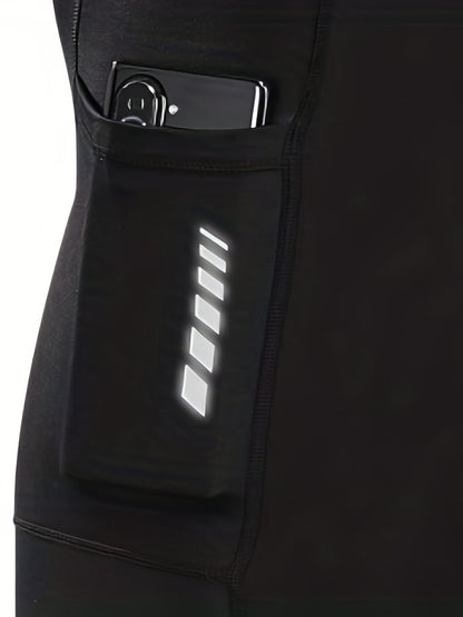 QUALICOS Men'S Insulated Cycling Bib Tights - Cold Weather Pants Featuring Fleece Lining, Shock-Absorbing Padding, Stretchy Mesh Material, Side Pockets & Ankle Zippers - Form-Fitting Bike Leggings for Winter Cycling, Running, And Commuting - Black