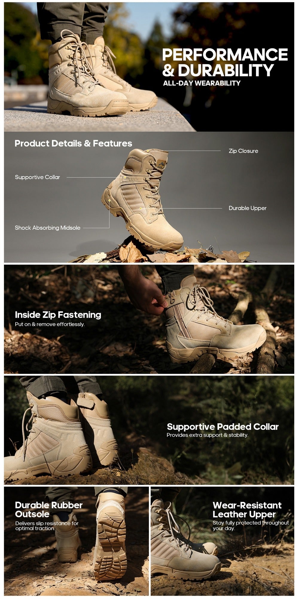 Men's Boots - Non-Slip Sole Cushioned Comfort for Outdoor & Travel 154853