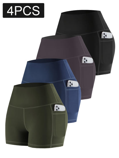 PRO-FIT 4pcs Women'S High Waisted Breathable Yoga Shorts - Postpartum Recovery & Running Yoga, Exercise Shorts 78057