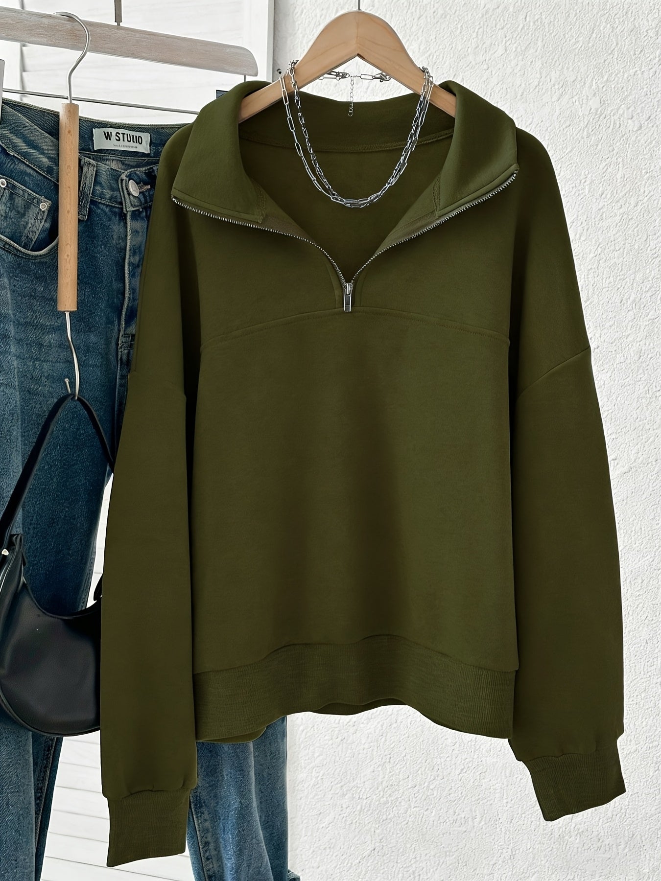 Women's Oversized Half-Zip Sweatshirt, Trendy Soft Fabric Pullover Hoodie, Casual Top, Perfect for Spring, Autumn And Winter Streetwear, Womens Tops, Ropa De Mujer, Local Warehouse Discount Hoodies Iackets Fashion New Arrivals