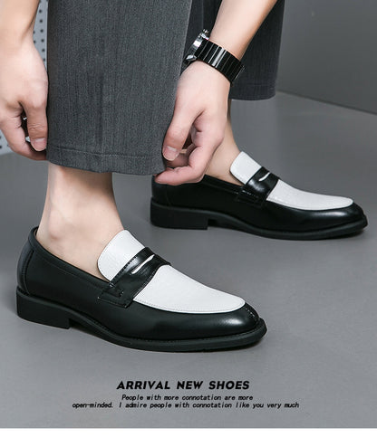 [Trendy Penny Loafers] Men's Large Size Fashionable Two-tone Penny Loafers, Comfortable, Non-slip, Durable Rubber Soles, Thick Soles, Formal Shoes, Trendy Slip-on Business Casual Shoes, Men Shoes
