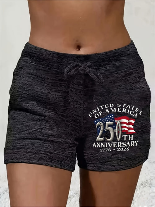 American Flag 250th Anniversary Casual Shorts, Elastic Waist Drawstring, Stretchy Lightweight Fabric for Beach, Vacation, and Casual S Machine Washable, Vacation Gear, Fun Pattern, Beachwear, Breathable Material, Enthusiast Exclusive.
