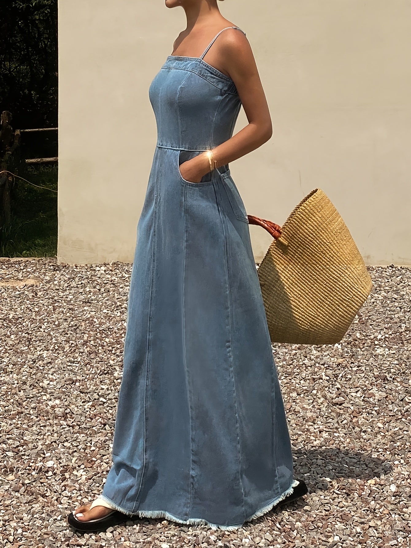 Vintage Washed Denim Maxi Dress for Women Sleeveless Long Jean Dress with Relaxed Non-Stretch Fabric, Casual Boutique Outfit for Spring Fall