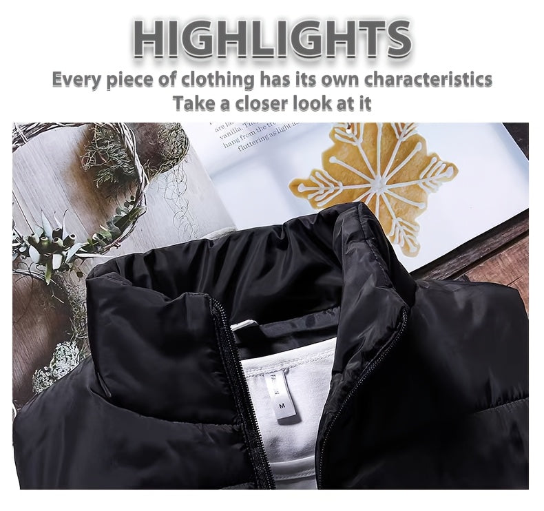 Men'S Vest Suitable for Fall And Winter, Featuring a Stand-Up Collar, Zippered Pockets, Ideal for Casual Outings, Home Use, Daily Activities, Sports, And Keeping Warm. Perfect As a Christmas Gift