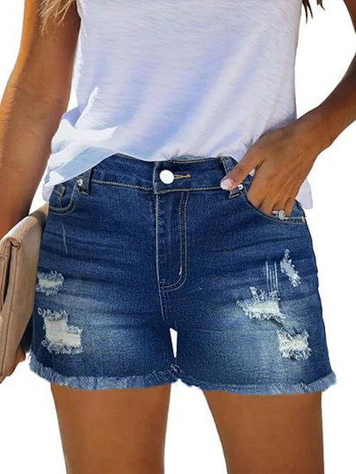 Summer Women'S High-Waisted Ripped Denim Shorts, Casual Distressed Raw Hem Jean Shorts for Streetwear And Outfit, Loose Fit Comfortable