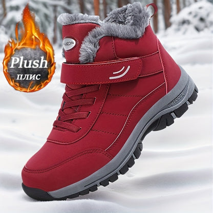 Women'S Snow Boots-Gray/Red/Black, PU Cover Upper with Fleece Lining, Non-Slip Rubber Sole, Lace-Up Design for Outdoor Winter Footwear, Winter Boots faux fur Lined Warm Ankle Boot Winter Outdoor Sports Walking Travel Casual Shoes