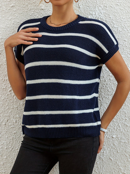 Women's Elegant Pullover Sweater - Black & White Horizontal Stripe Top, All-Season Loose Fit Shirt for Casual, Formal, Party Outfits - Easy-Care Everyday Chic Women's Clothing, Casual Wear, Classic Stripes, Quality Stitching, Stylish Blouse, Casual Dresse