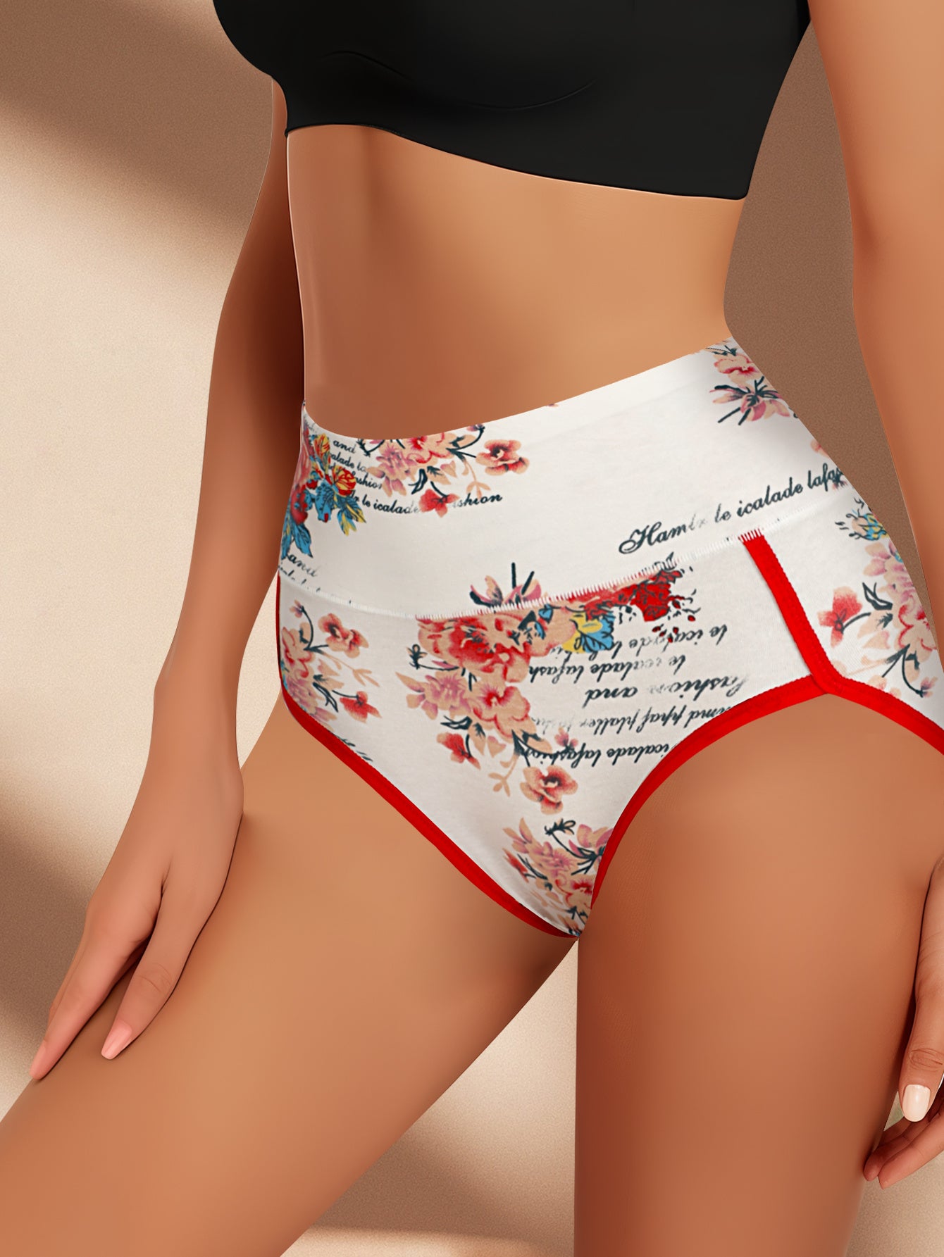 4pcs Women's High-Waisted Tummy Control Underwear - Butt Lifting Breathable Triangle Panties with Tummy Tuck, Elegant Floral Print Full Coverage for Daily Wear, Commuting & Lifestyles (4pcs) - Non-Sheer Comfortable High Waist Line