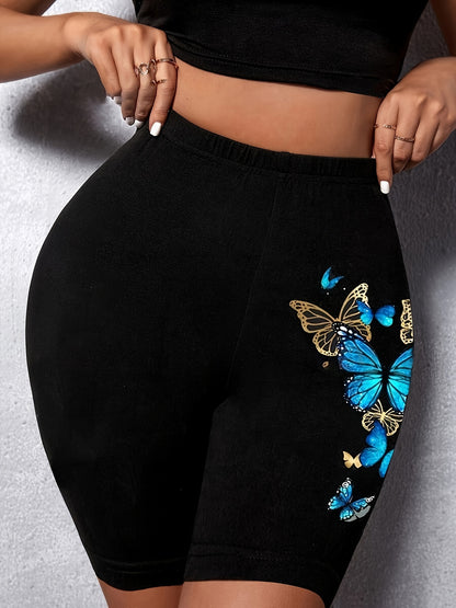 Plus Size - Plus Size - Plus Size (1XL-5XL) - Leggings, Women'S Fitted Shorts with Butterfly Pattern Print