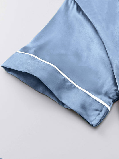 Casual Fashion Comfortable Spring/Summer/Autumn Satin Color Ding Short Sleeve Shirt & Elastic Shorts & Elastic Pants Three-piece Pajama Set