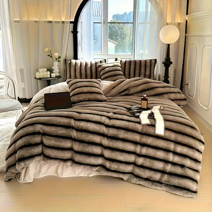 Striped Luxurious Faux Rabbit Fur Throw Blanket Ultra-Soft, Double-sided Blanket, Kids' Blanket, ClassicStripe Pattern, Multi-Color, Travel, Camping, Al Seasons, Home Decor, Gift Ldea