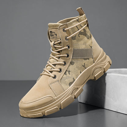[Tactical Boots for Men] ZHENYUEZU Men's Tactical Boots - Durable PU & Fabric Upper, Non-Slip PVC Outsole | All-Season Beige/ Camouflage Colorway, Lace-Up Closure for Hiking, Hunting, Everyday - Outdoor Boots, Camouflage Boots, Hiking Footwear