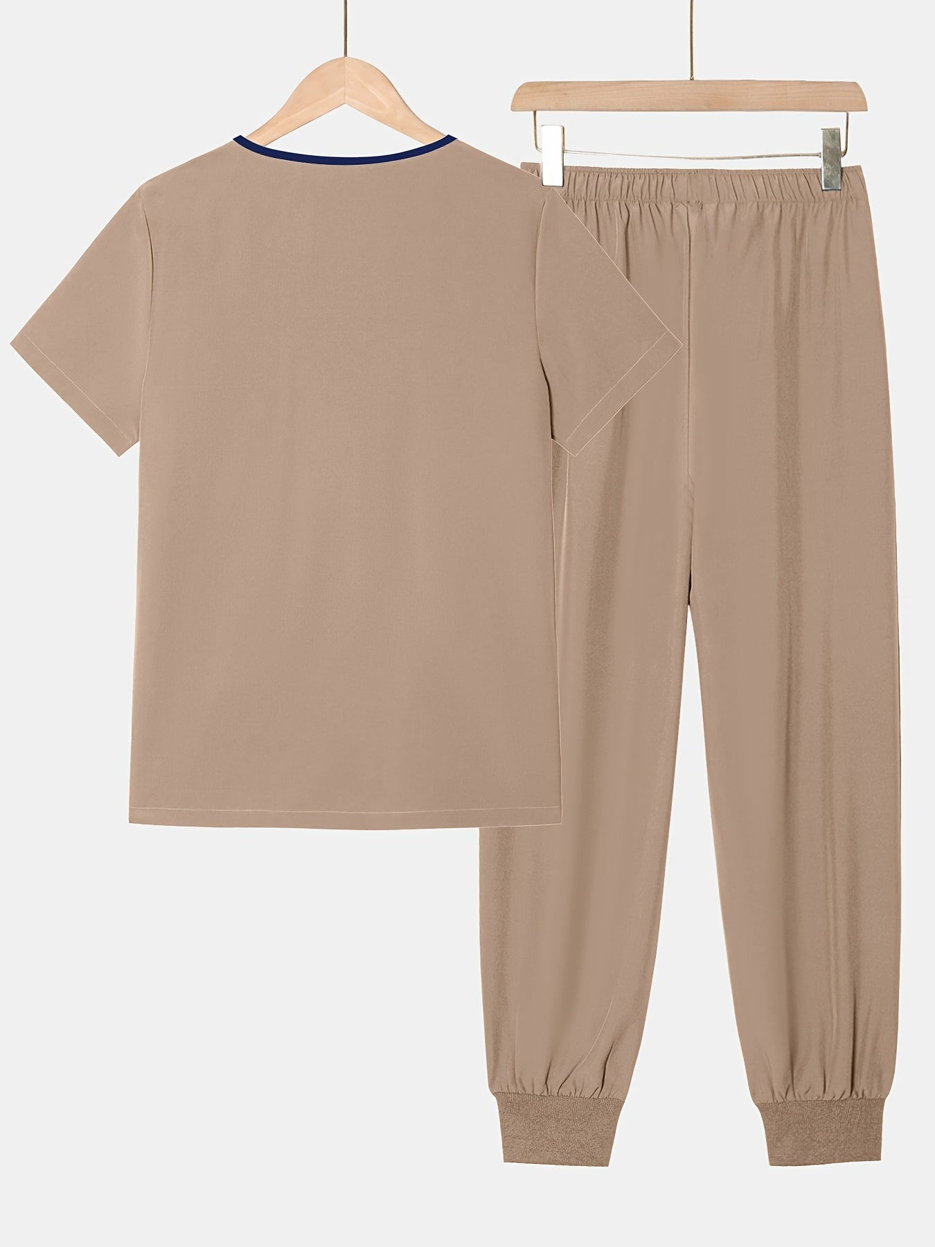 2pcs Set Of Top And Pants, Women's V-neck Frosted Breathable Pocket S Uniform, Brushed Hand Clothes, Work Clothes, Hand Washing Clothes, Pocket Clothes, Leg Binding Pants Set