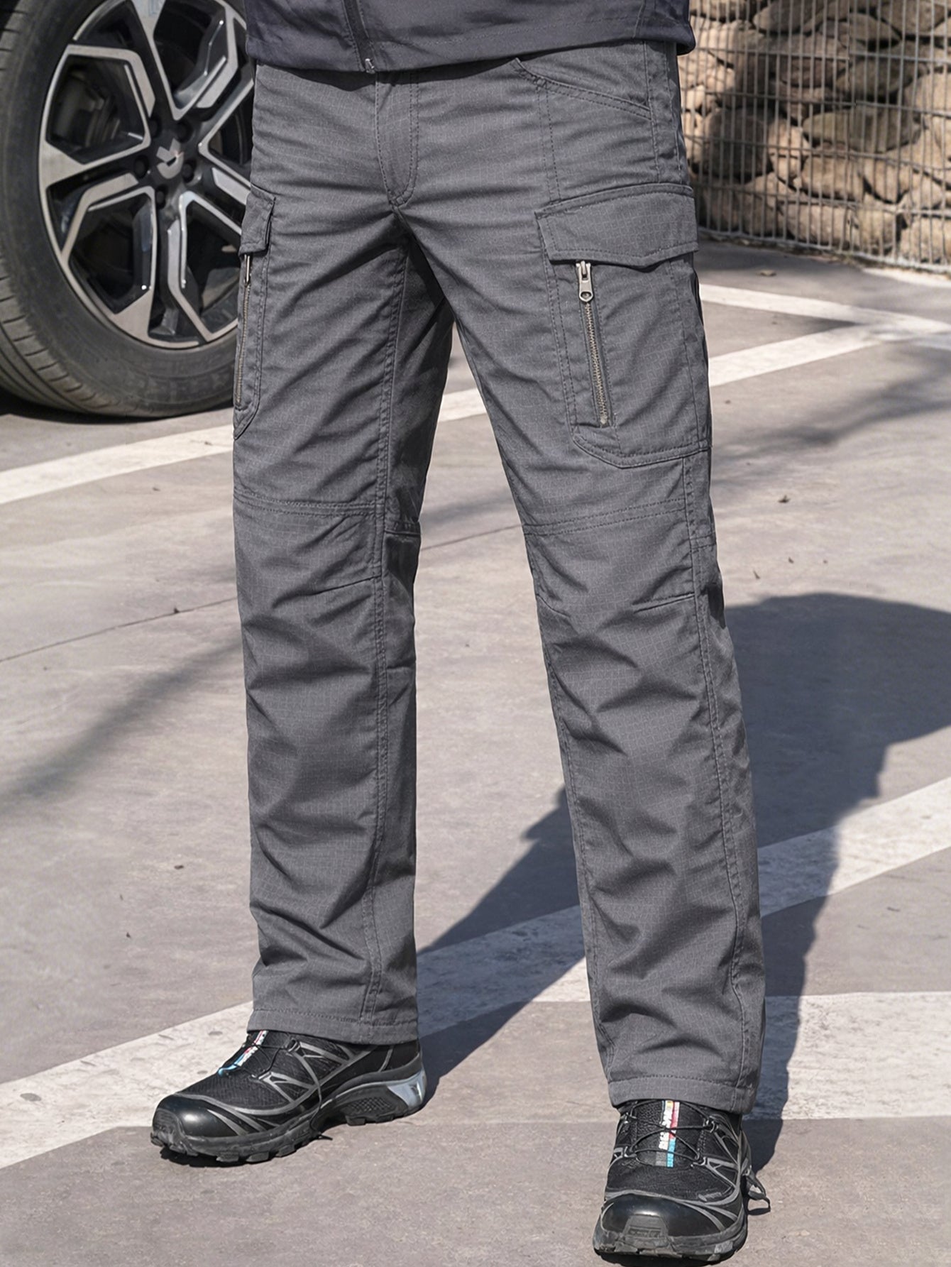 Men's Ripstop Work Pants, Durable Stretch Trail Trousers with Lightweight Breathable Comfort, Quick Dry Training Cargo Pants, Wear-Resistant Construction and Functional Multi-Pocket Design for Outdoor Travel, Camping and Trekking, Grey