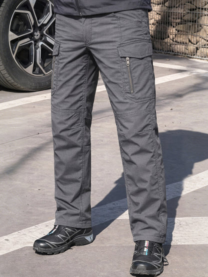 Men's Ripstop Work Pants, Durable Stretch Trail Trousers with Lightweight Breathable Comfort, Quick Dry Training Cargo Pants, Wear-Resistant Construction and Functional Multi-Pocket Design for Outdoor Travel, Camping and Trekking, Grey