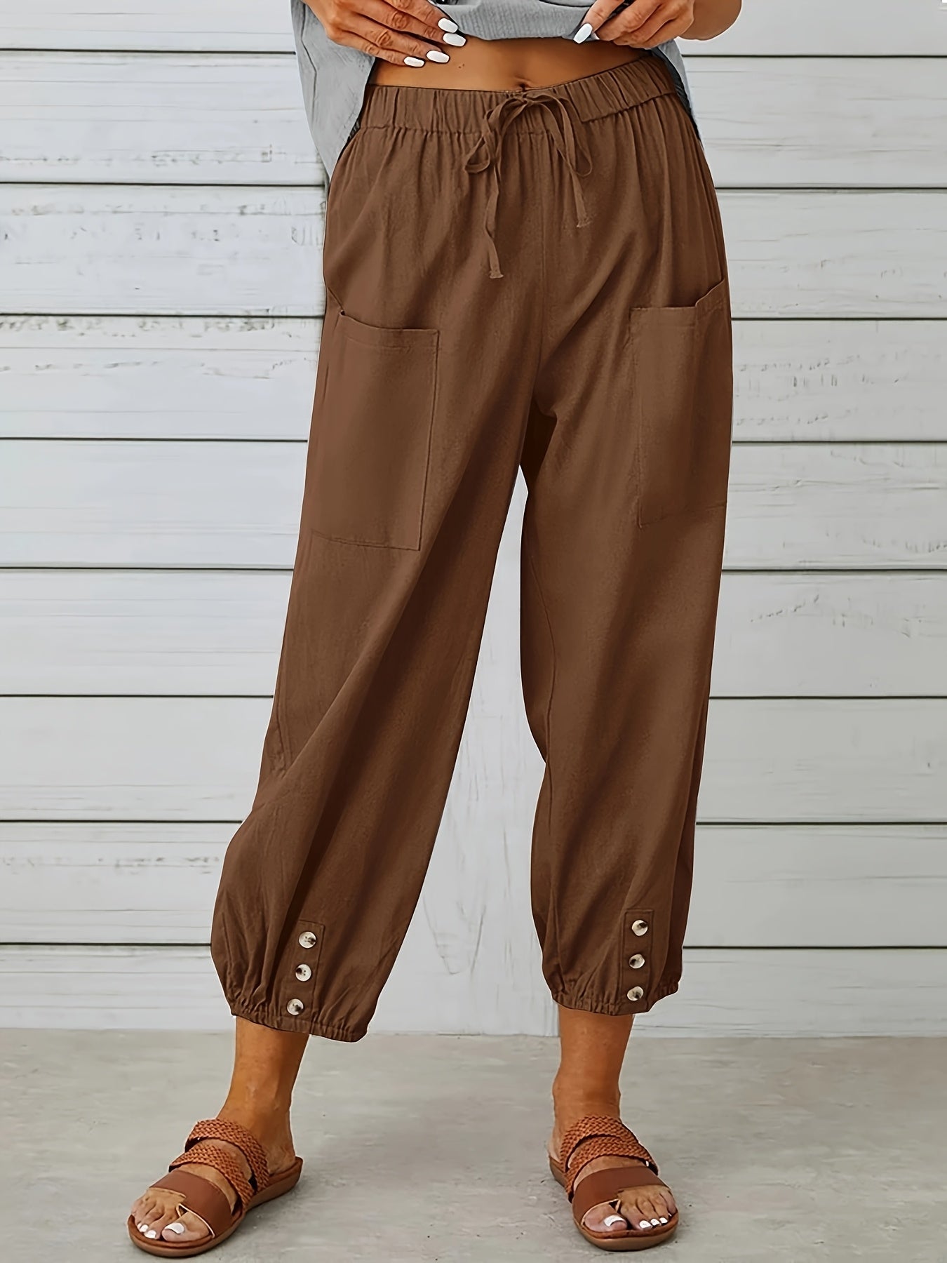 Plus Size, 3pcs 3pcs Men's & Women's Oversized Linen Wide-Leg Trousers - Elastic Waist High-Waisted Pants with Belt Pockets, Large Size Nine-Tenths Length, Machine Washable Suitable for Going Out, Casual Wear, Spring Summer Fall