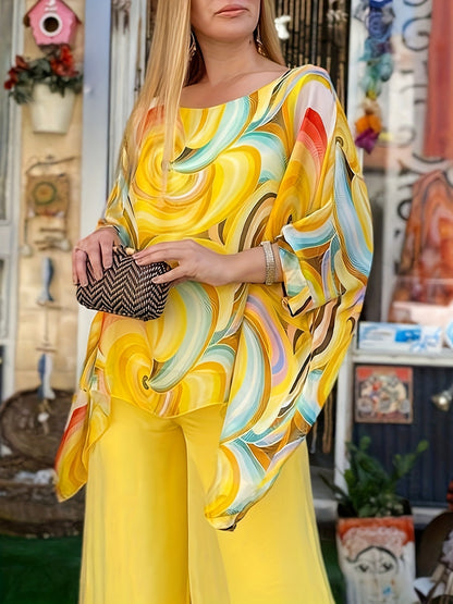 Women's Yellow Chiffon Floral Printed Pants - product view 8